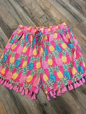 Simply Southern Pink Pineapple Tassel Shorts